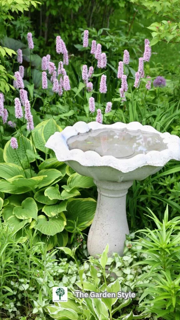 landscaping ideas for hostas with water fountain