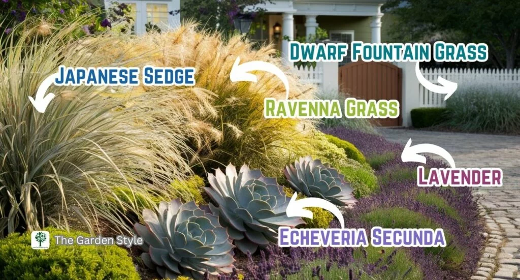 design a perennial garden layout with ornamental grasses