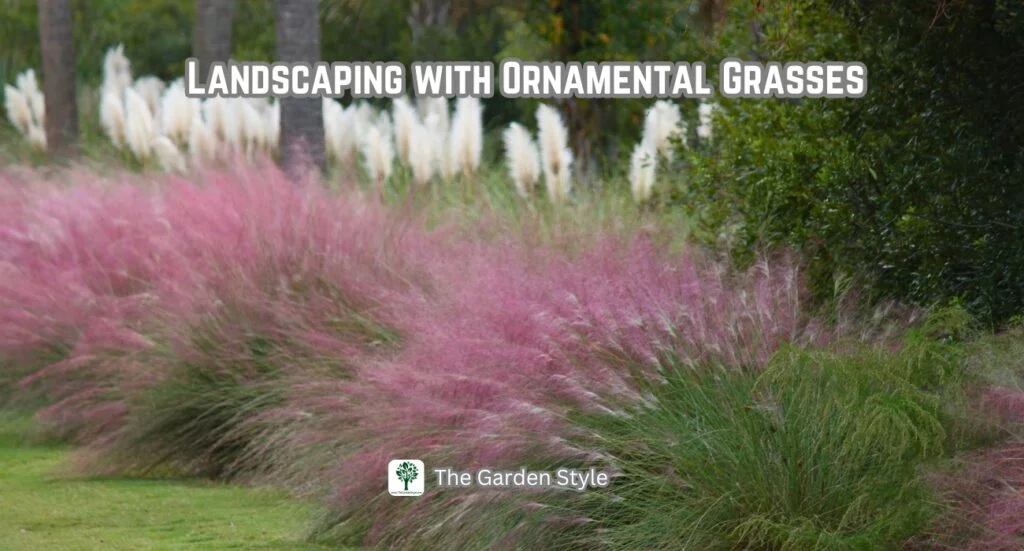 landscaping with pampas grass and pink muhly grass