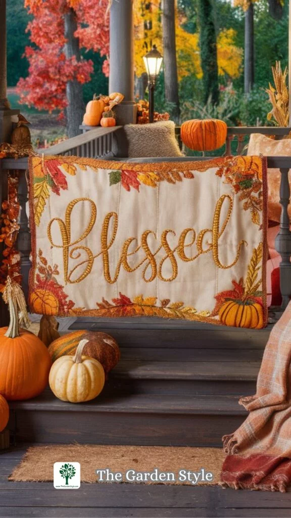 embroidered blessed banner for fall decor