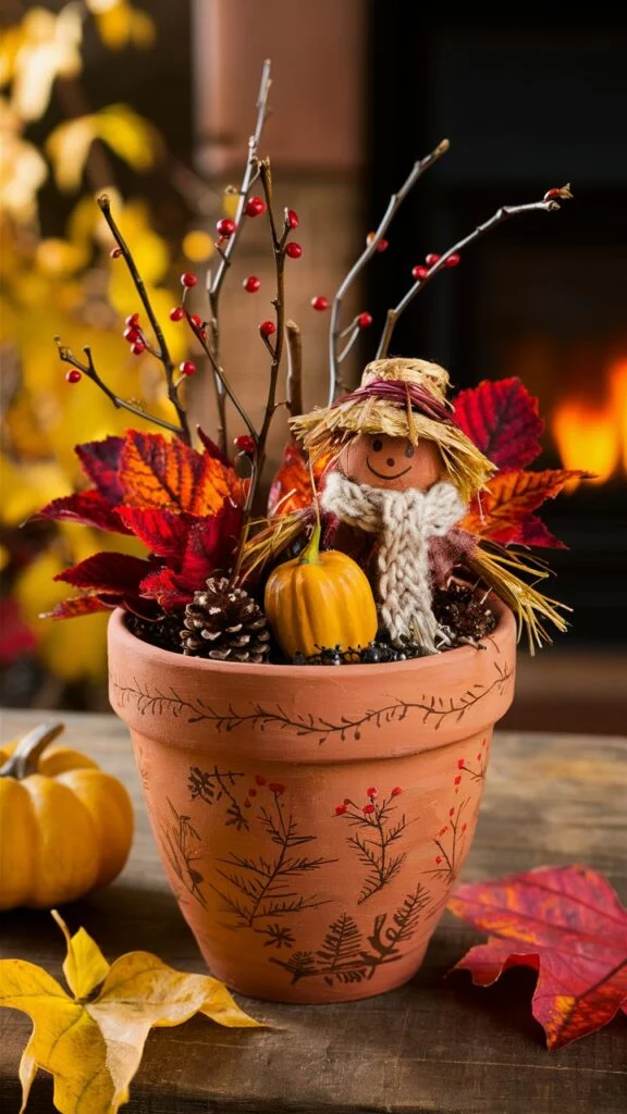 hand painted pot planters fall-themed decoration
