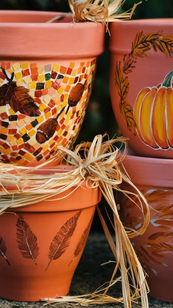 diy terracotta pots painted with fall styles