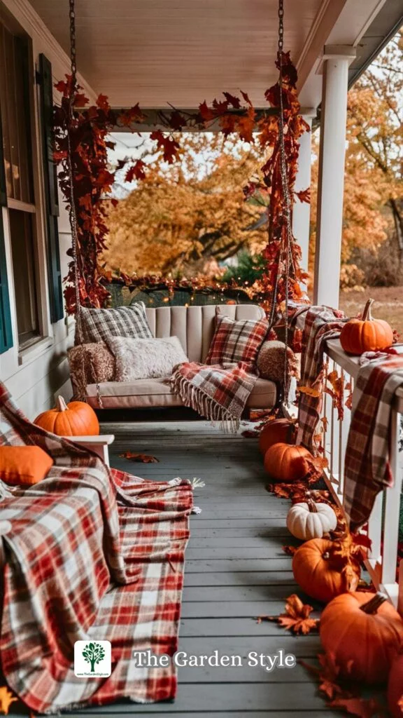 cozy front porch fall decorated on a budget