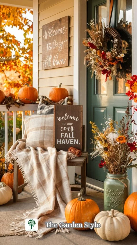 rustic wooden signs and dried wildflowers for a fall decoration on a budget