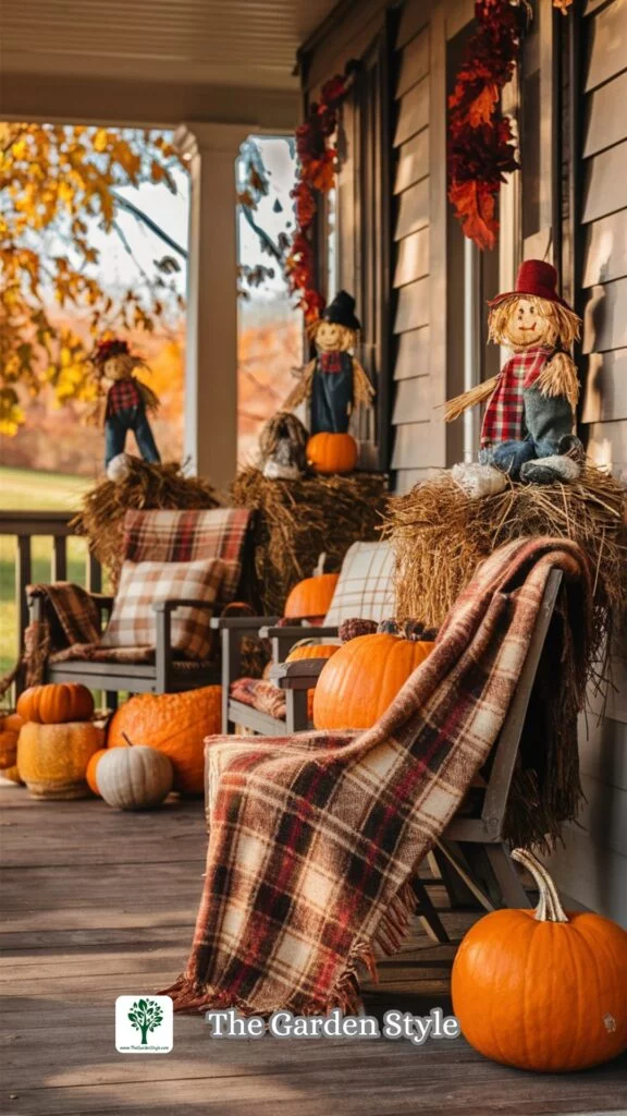 cheap scarecrows in a porch